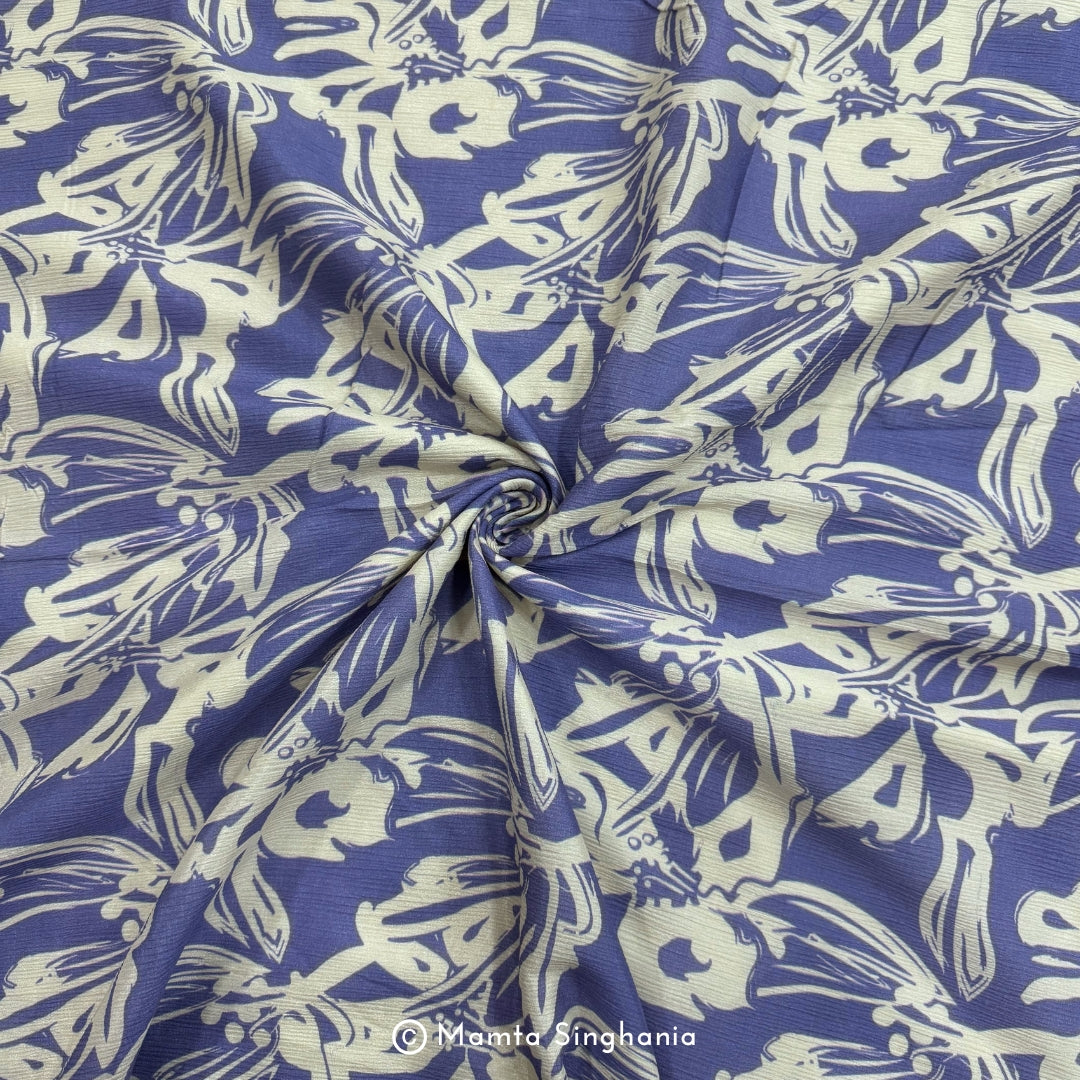 Light Blue Floral Printed Crush Chiffon Fabric
