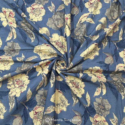 Blue Floral Printed Cotton Fabric