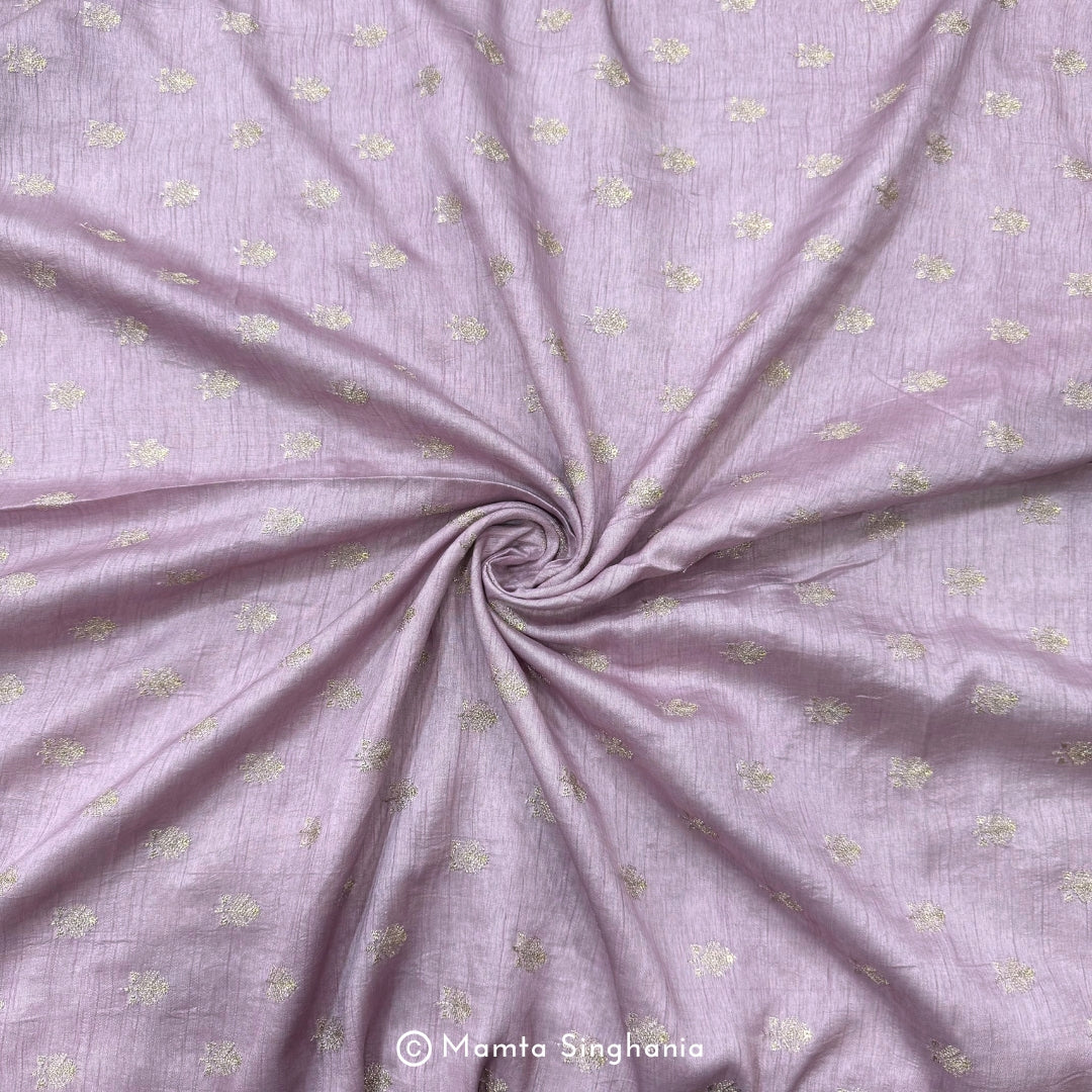 Light Purple Floral Embroidered Raw Silk Fabric