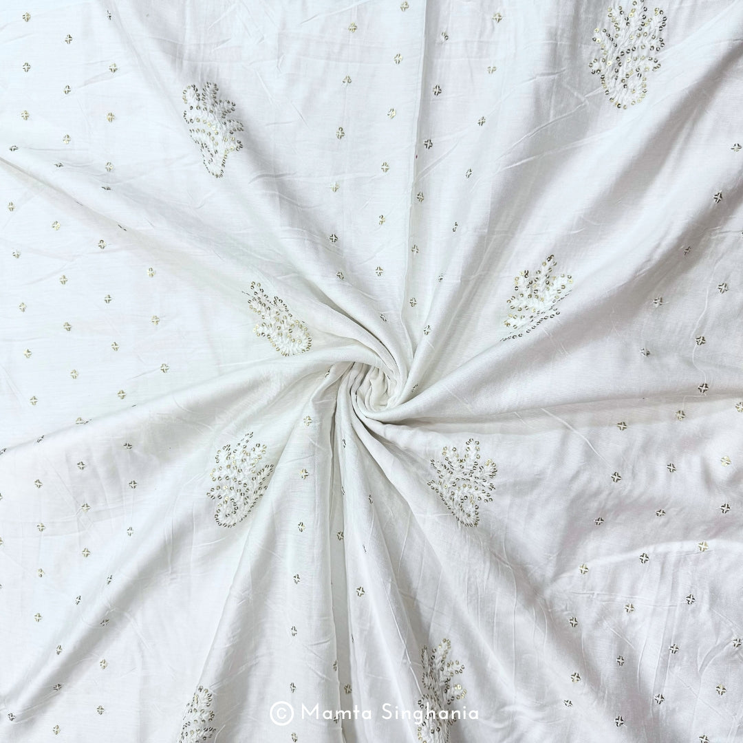 White Plain Dyeable Embroidered Chanderi Fabric