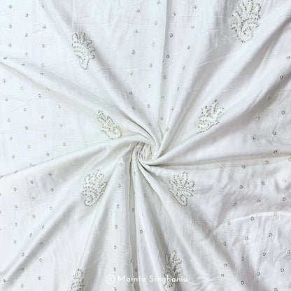 White Plain Dyeable Embroidered Chanderi Fabric