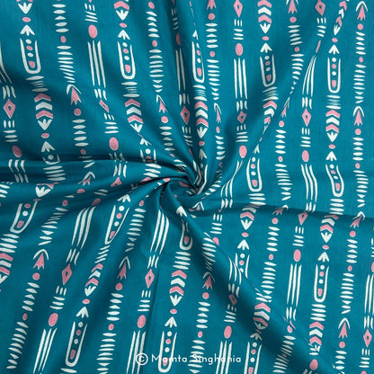 Teal Blue Abstract Printed Cotton Fabric