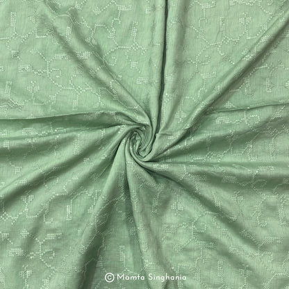 Light Green Embroidered Raw Silk Fabric