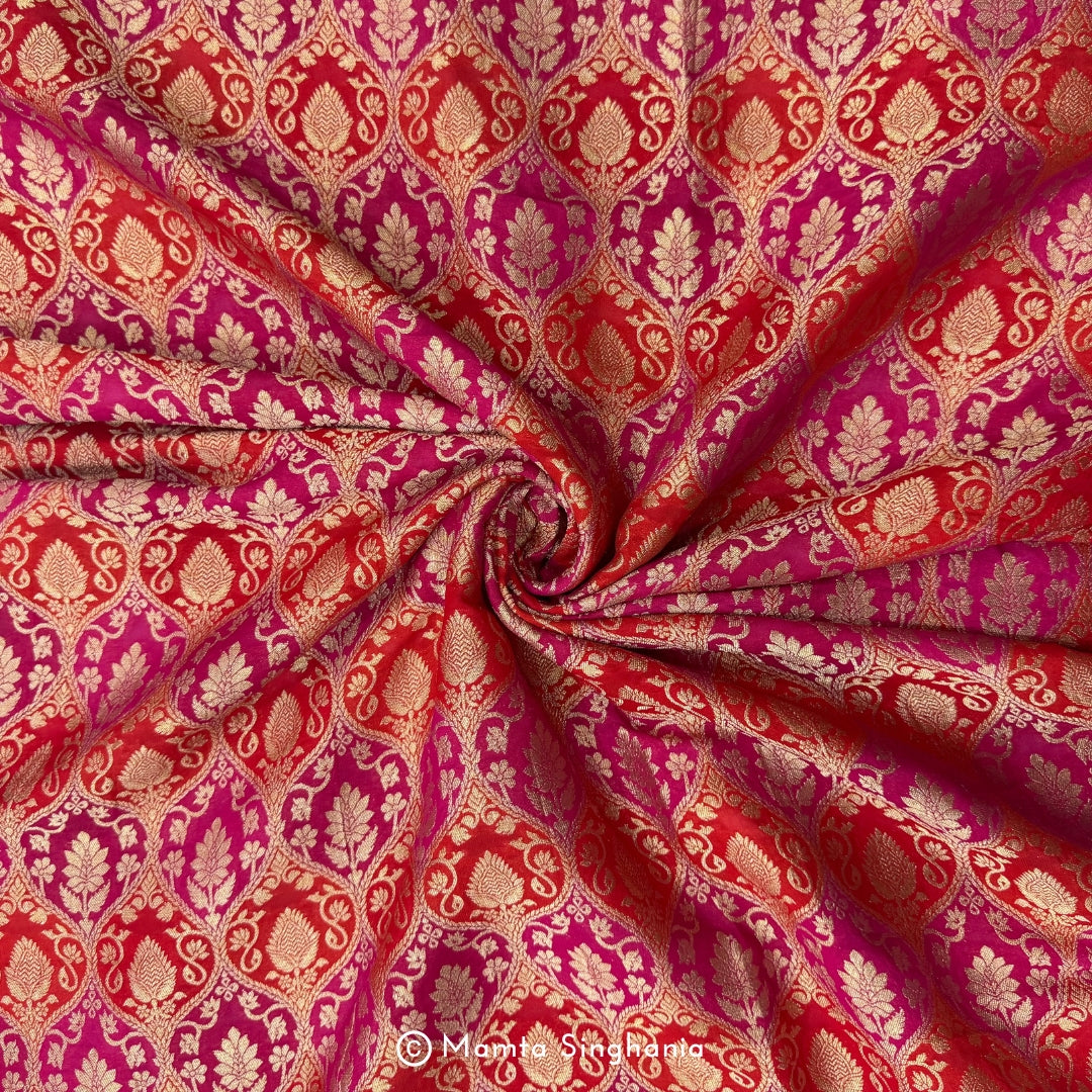 Red Pink Banarasi Brocade Fabric