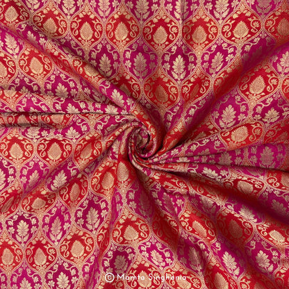 Red Pink Banarasi Brocade Fabric