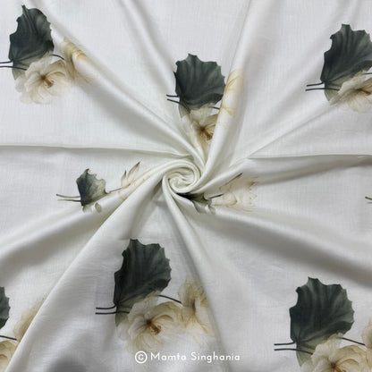 White Floral Printed Chanderi Fabric