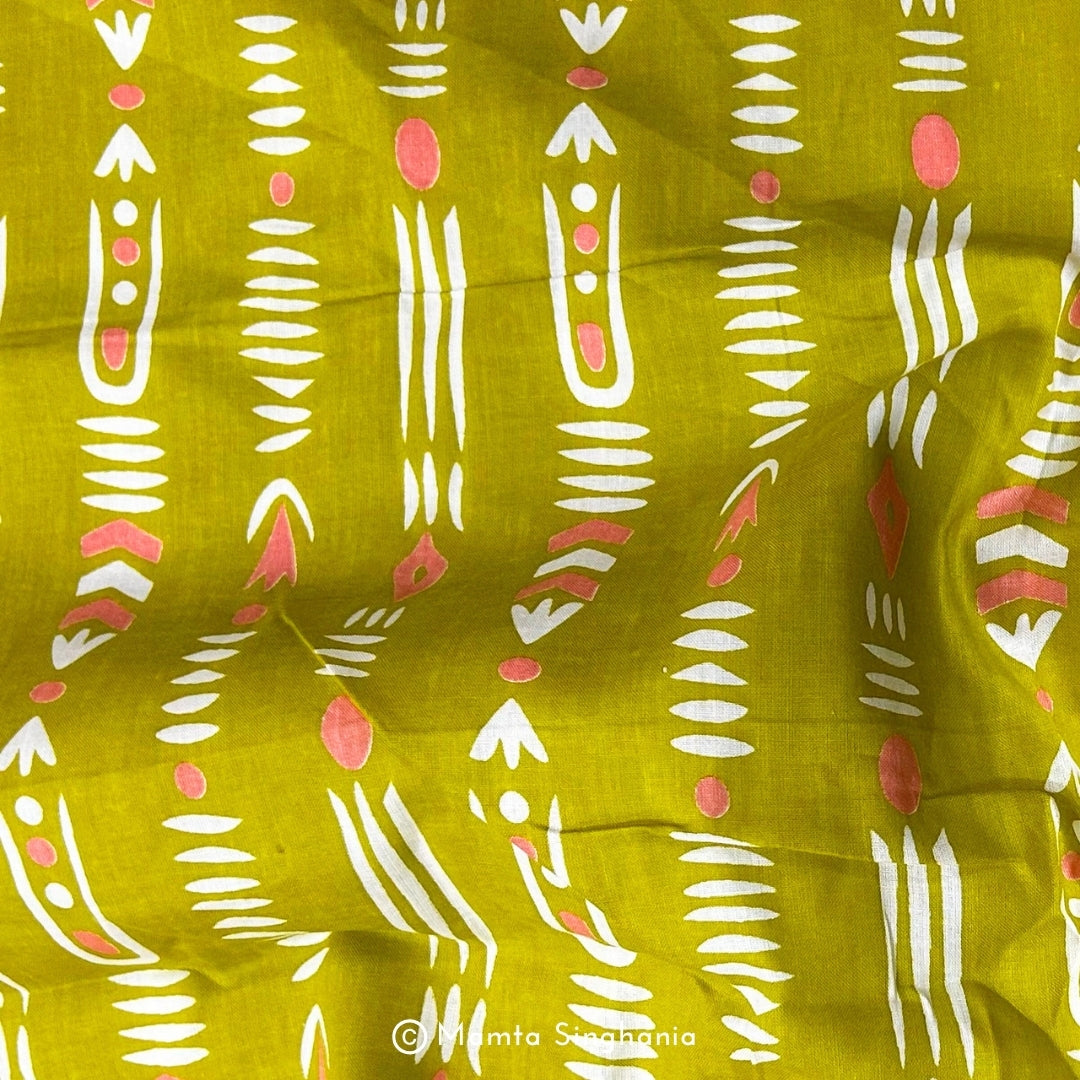 Yellow Abstract Printed Cotton Fabric