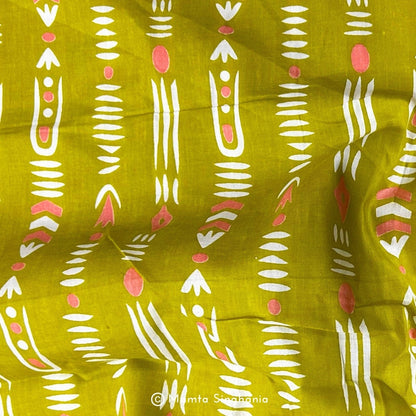 Yellow Abstract Printed Cotton Fabric