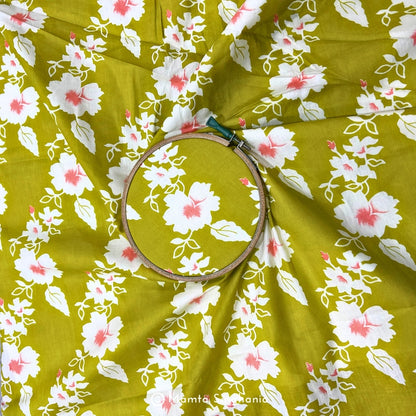 Yellow Floral Printed Cotton Fabric