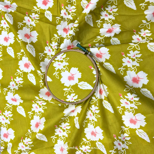 Yellow Floral Printed Cotton Fabric