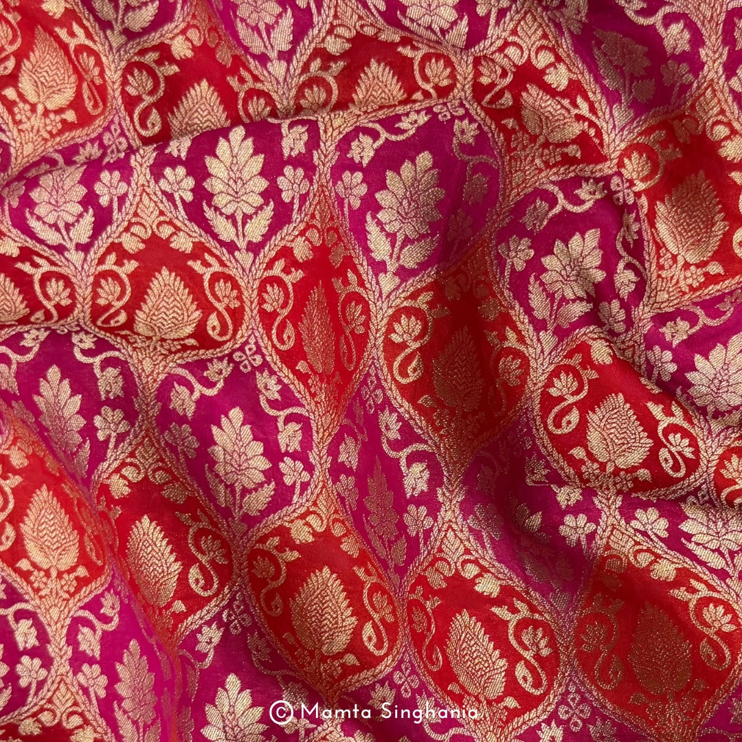 Red Pink Banarasi Brocade Fabric
