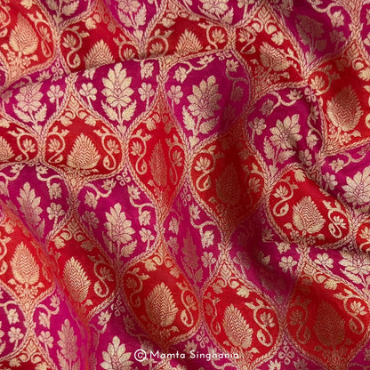 Red Pink Banarasi Brocade Fabric