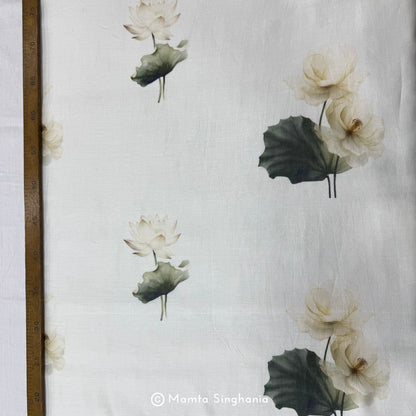 White Floral Printed Chanderi Fabric