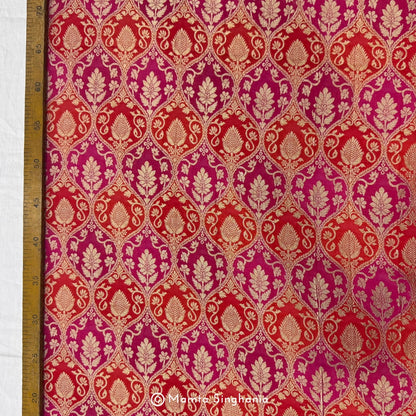 Red Pink Banarasi Brocade Fabric