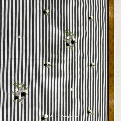 Black Floral Embroidered Mul Cotton Fabric 56"