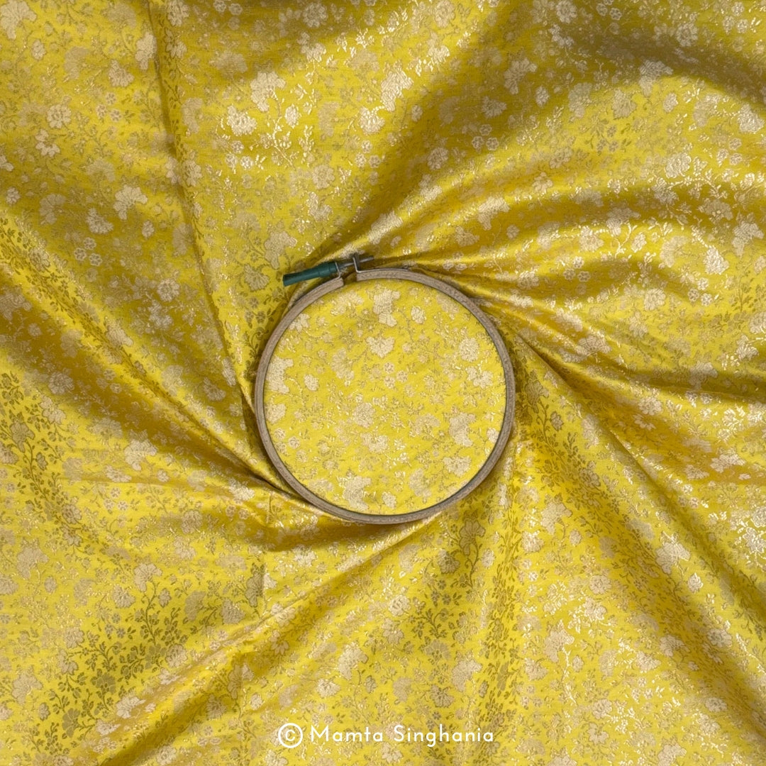 Yellow Banarasi Brocade Katan Silk Fabric