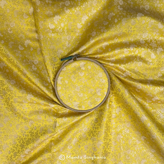 Yellow Banarasi Brocade Katan Silk Fabric