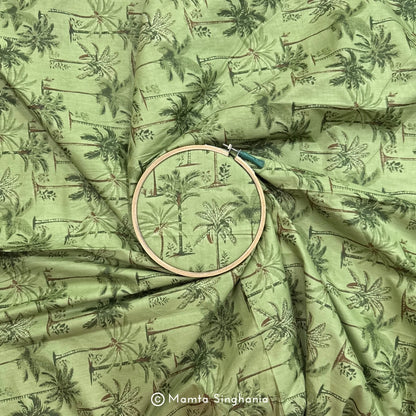 Green Coconut Tree Printed Cotton Fabric