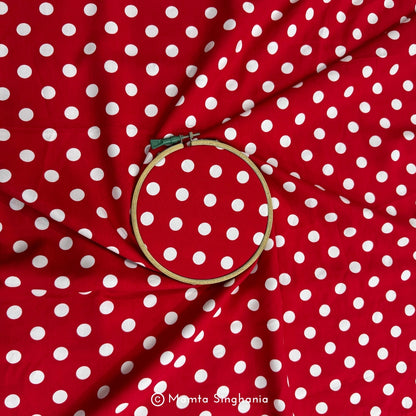 Red Polka Dot Printed Muslin Rayon Fabric