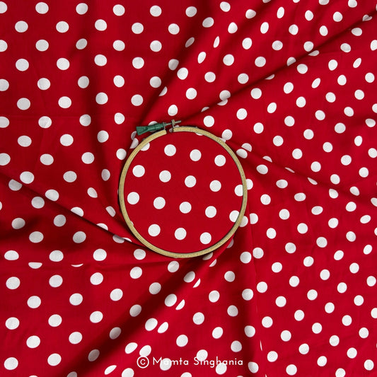 Red Polka Dot Printed Muslin Rayon Fabric