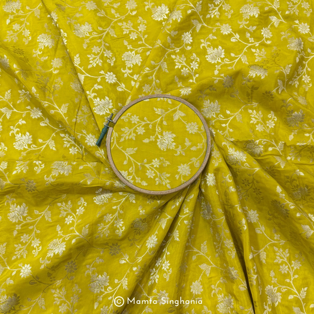 Yellow Floral Banarasi Brocade Fabric