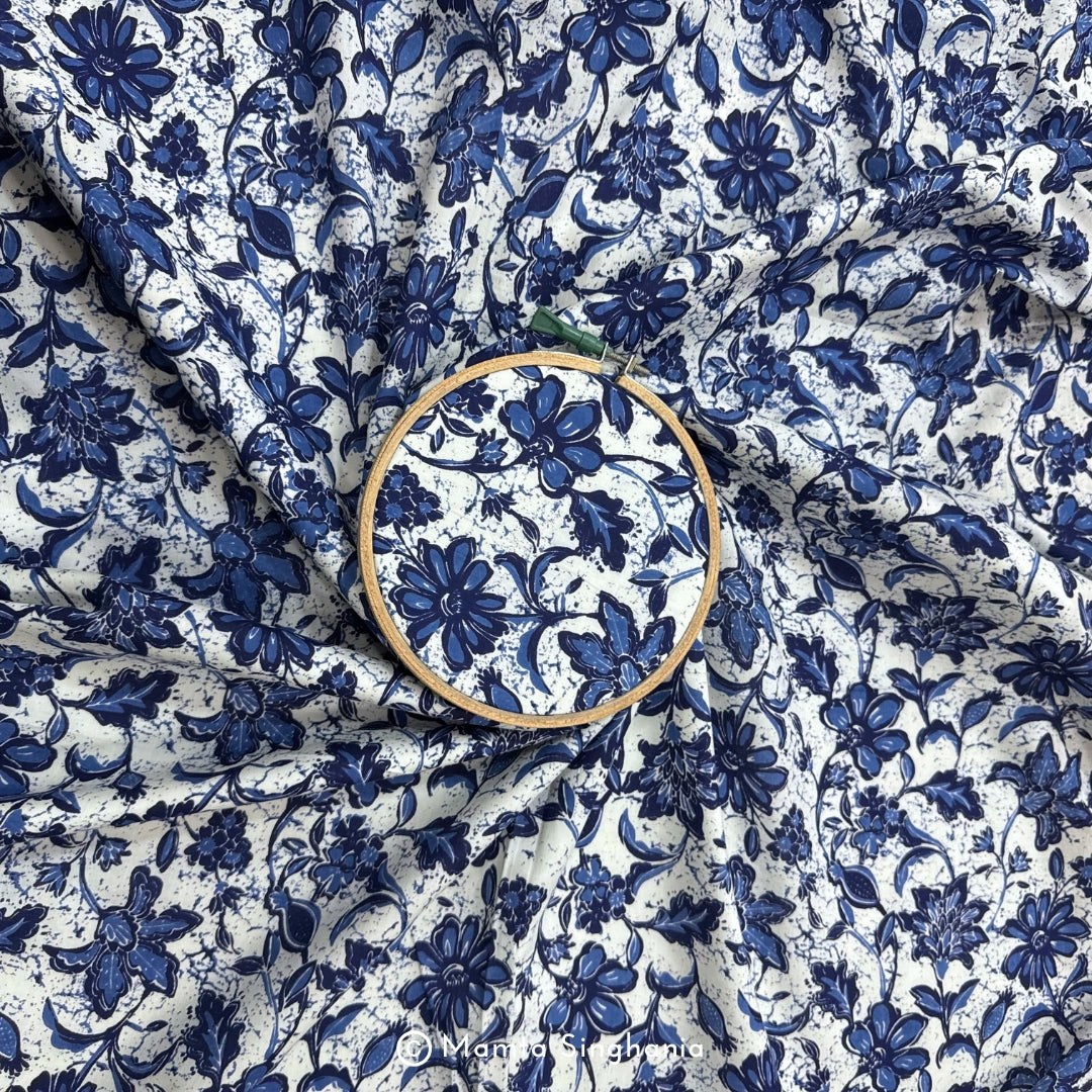 Blue Floral Printed Cotton Fabric