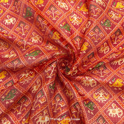Red Patola Printed Kota Doria Fabric