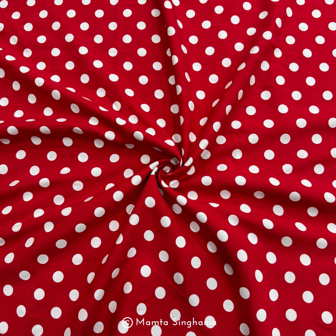 Red Polka Dot Printed Muslin Rayon Fabric