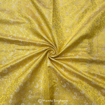 Yellow Banarasi Brocade Katan Silk Fabric