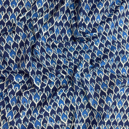 Blue Printed Kantha Cotton Fabric