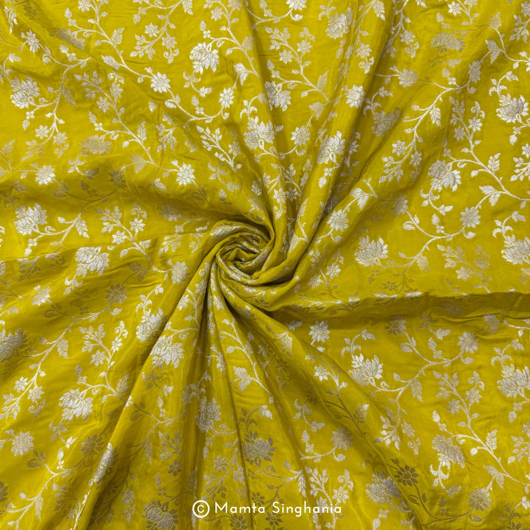 Yellow Floral Banarasi Brocade Fabric