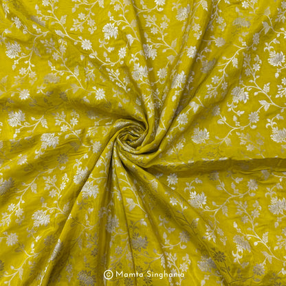 Yellow Floral Banarasi Brocade Fabric