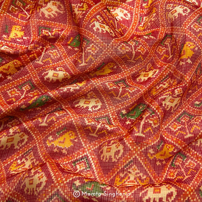 Red Patola Printed Kota Doria Fabric