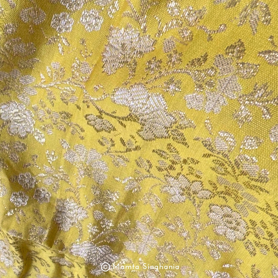 Yellow Banarasi Brocade Katan Silk Fabric