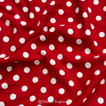 Red Polka Dot Printed Muslin Rayon Fabric