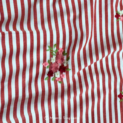 Red Floral Embroidered Mul Cotton Fabric 56"