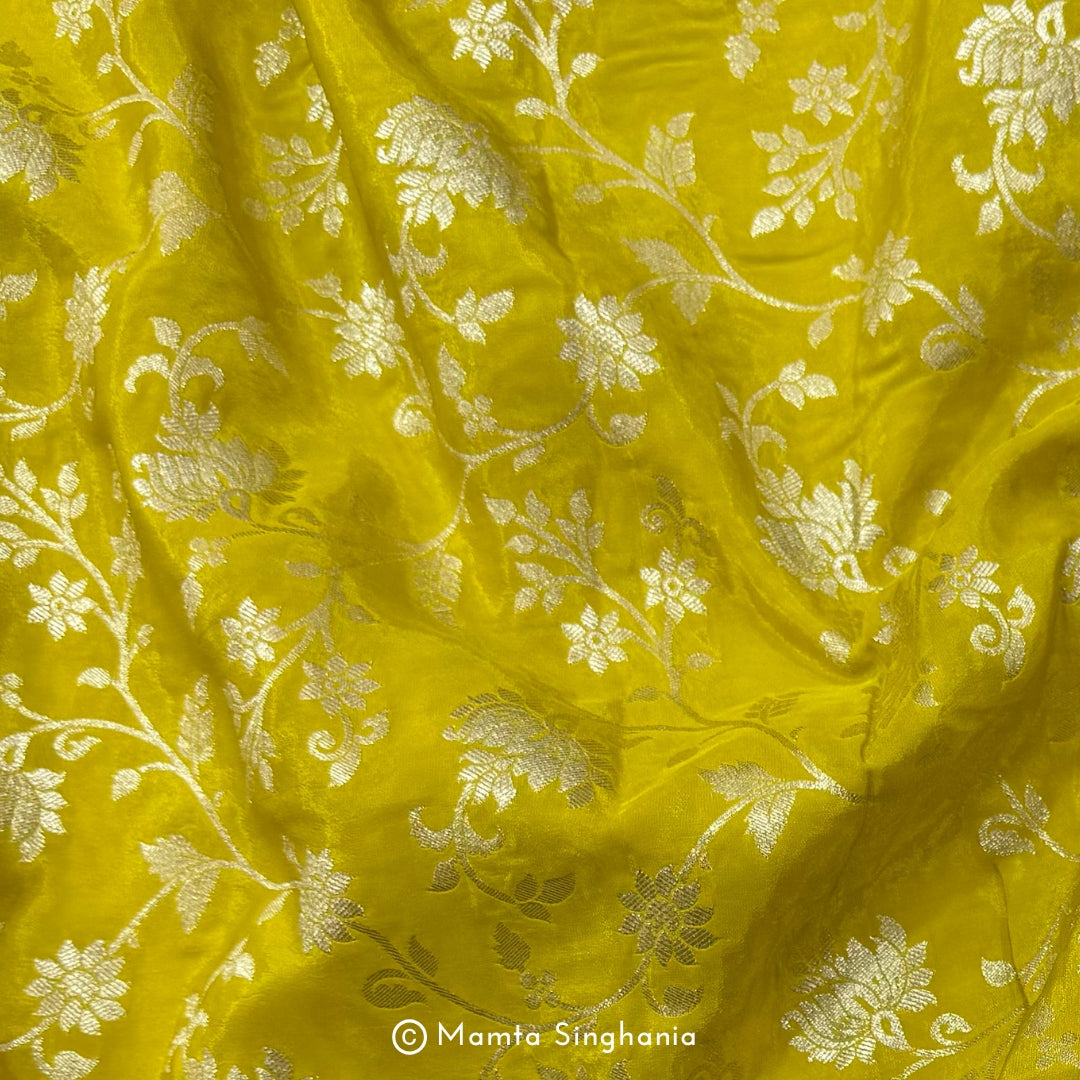 Yellow Floral Banarasi Brocade Fabric