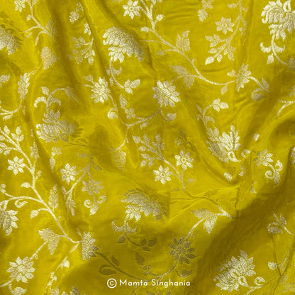 Yellow Floral Banarasi Brocade Fabric
