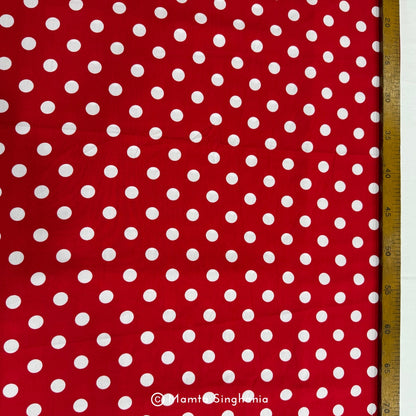 Red Polka Dot Printed Muslin Rayon Fabric
