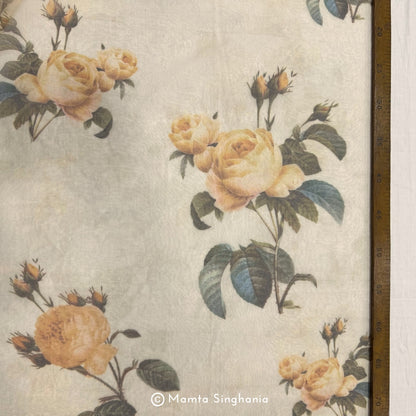 Cream Floral Printed Organza Silk Fabric