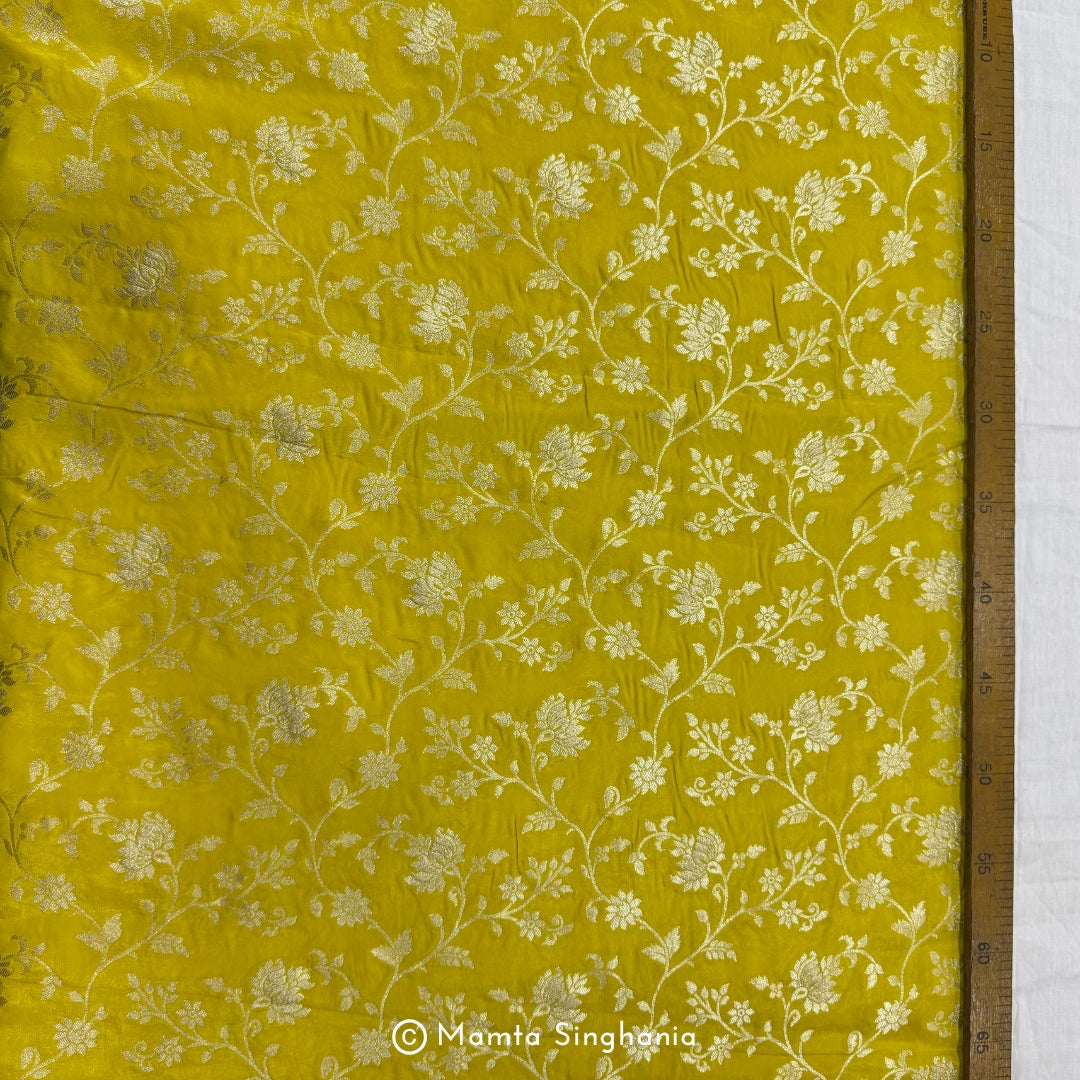Yellow Floral Banarasi Brocade Fabric