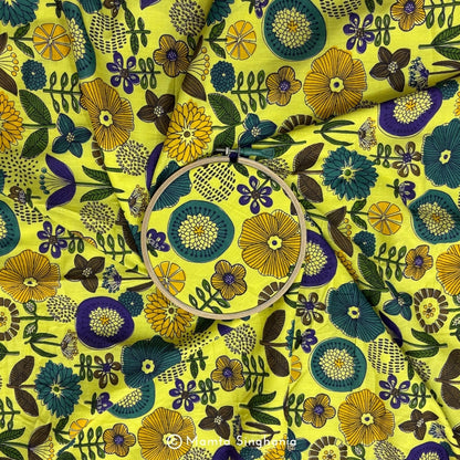 Lemon Yellow Floral Printed Fabric