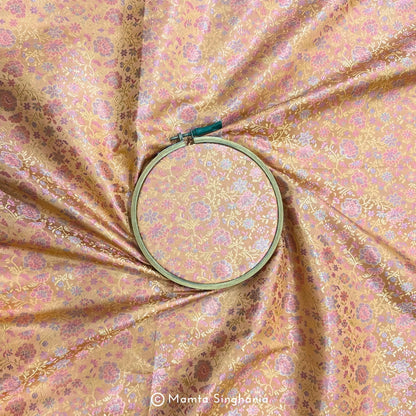 Peach Pink Floral Banarasi Brocade Katan Silk Fabric