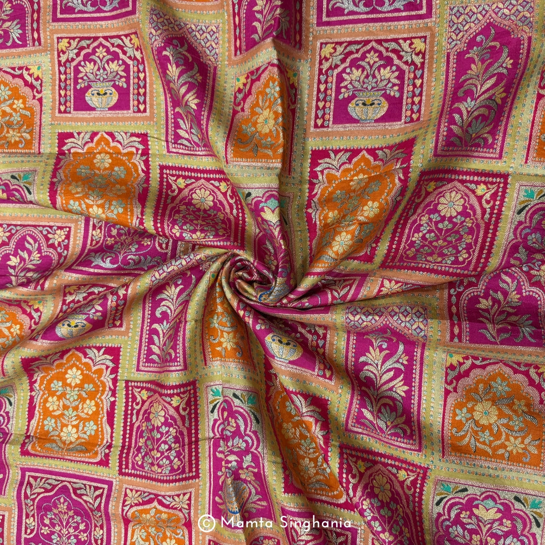 Pink Floral Banarasi Brocade Fabric