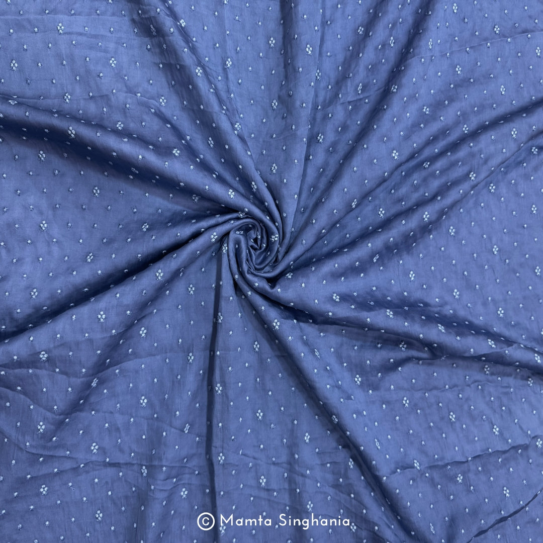 Light Midnight Blue Embroidered Modal Satin Fabric