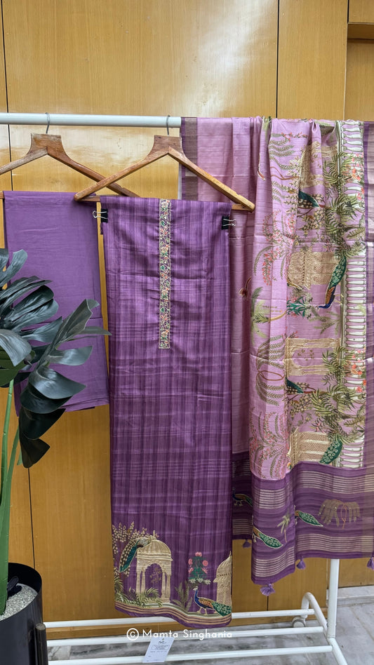 Purple Pita Embroidered Chanderi Suit Set