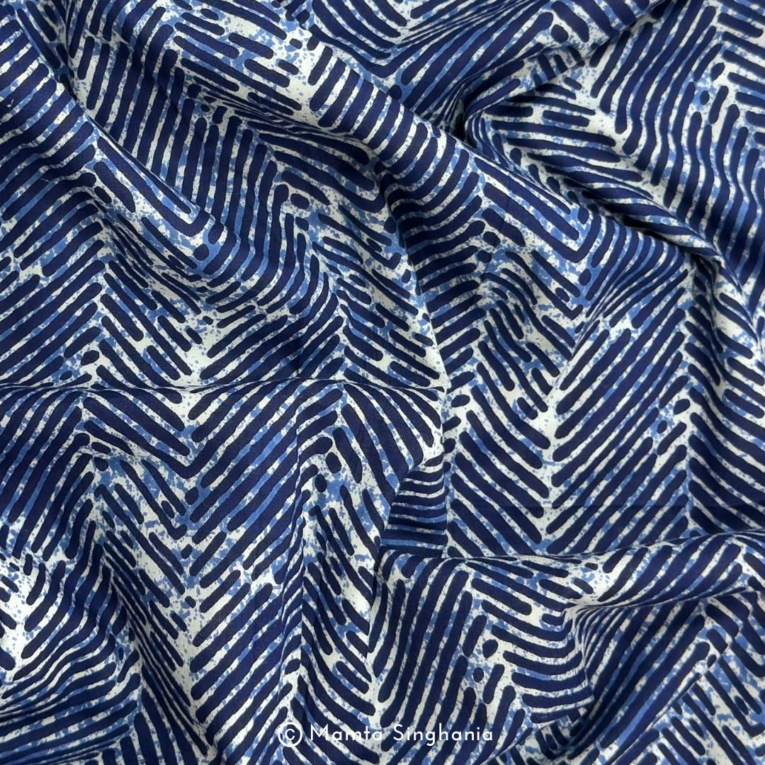 Blue Floral Printed Cotton Fabric