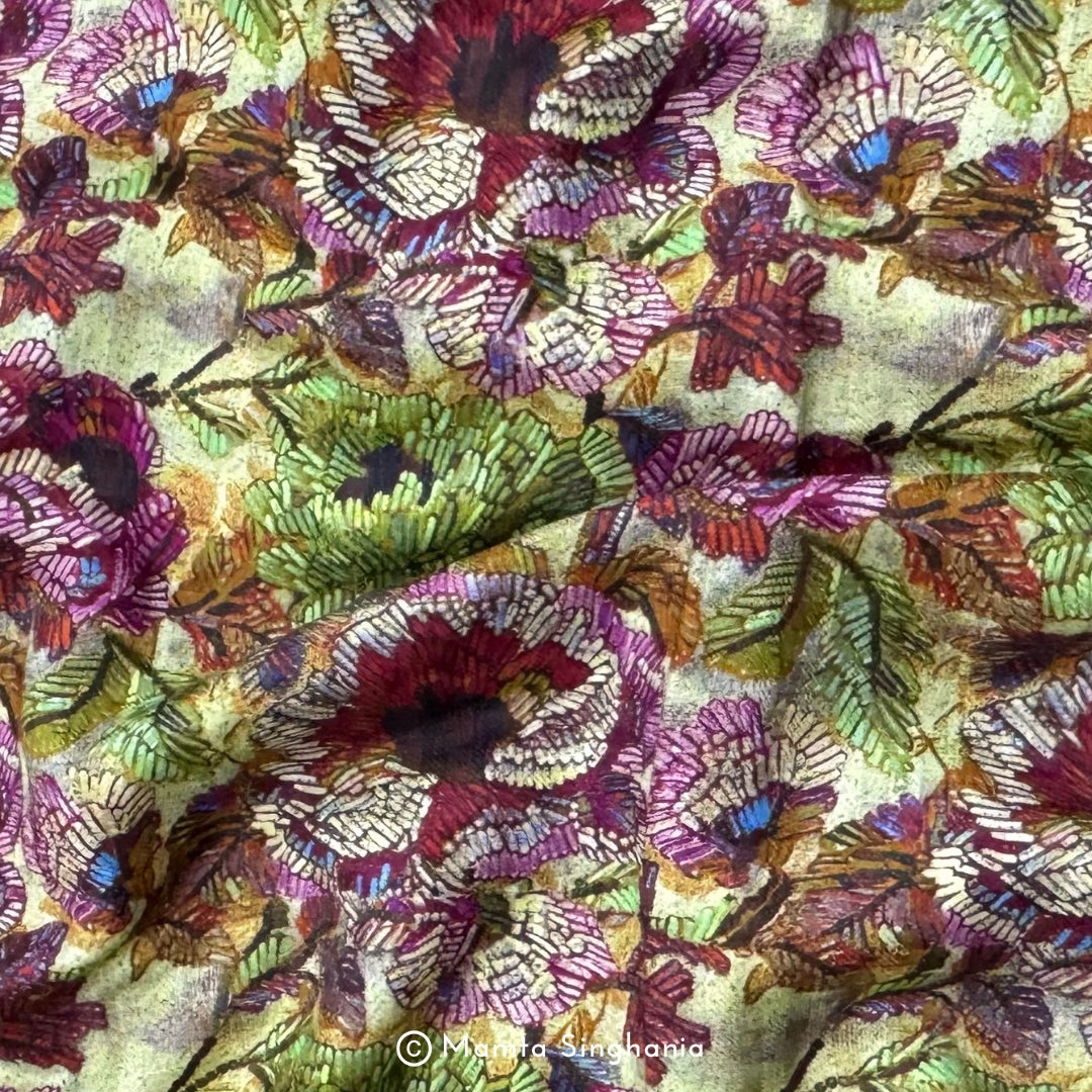 Floral Printed Malai Cotton Fabric