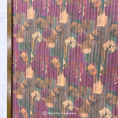 Mauve Peach Floral Printed Self Weave Cotton Fabric