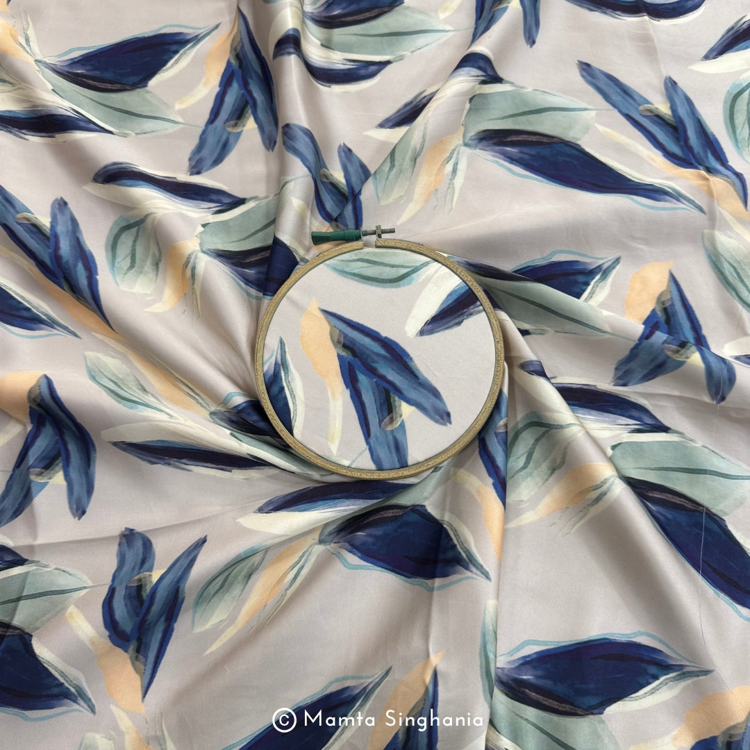 Beige Leaf Printed Modal Satin